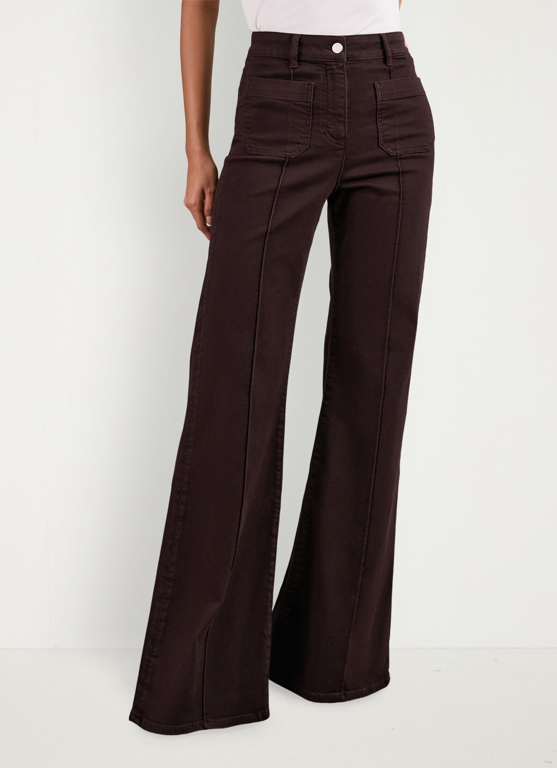 Reiss Sakura high waisted flared jeans met steekzakken - detail 4 roodbruin