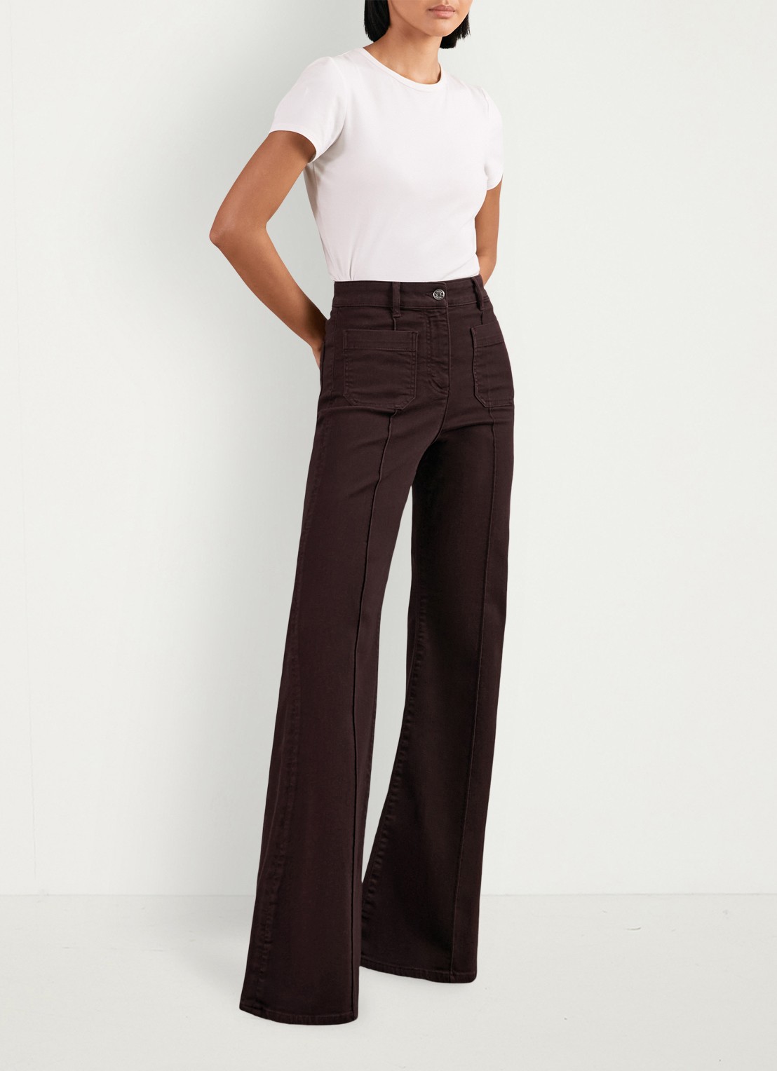 Reiss Sakura high waisted flared jeans met steekzakken - voorkant 3 roodbruin