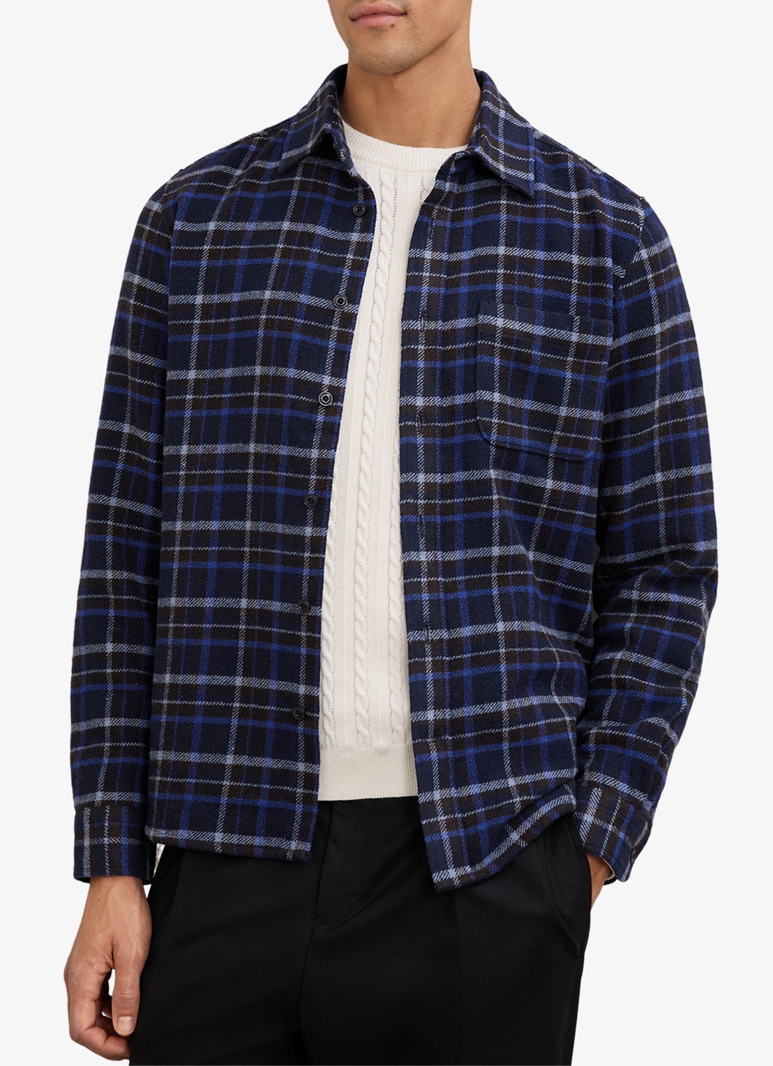 Reiss Sam regular fit overhemd in wolblend met borstzak - detail 4 donkerblauw