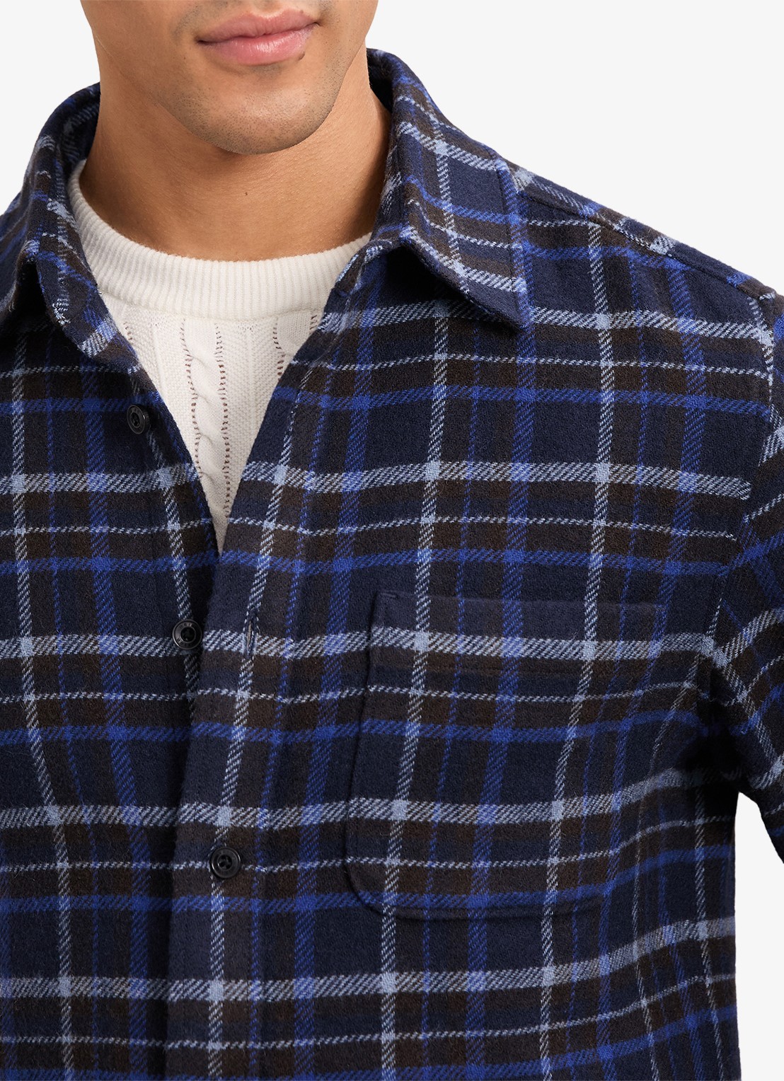 Reiss Sam regular fit overhemd in wolblend met borstzak - detail 5 donkerblauw
