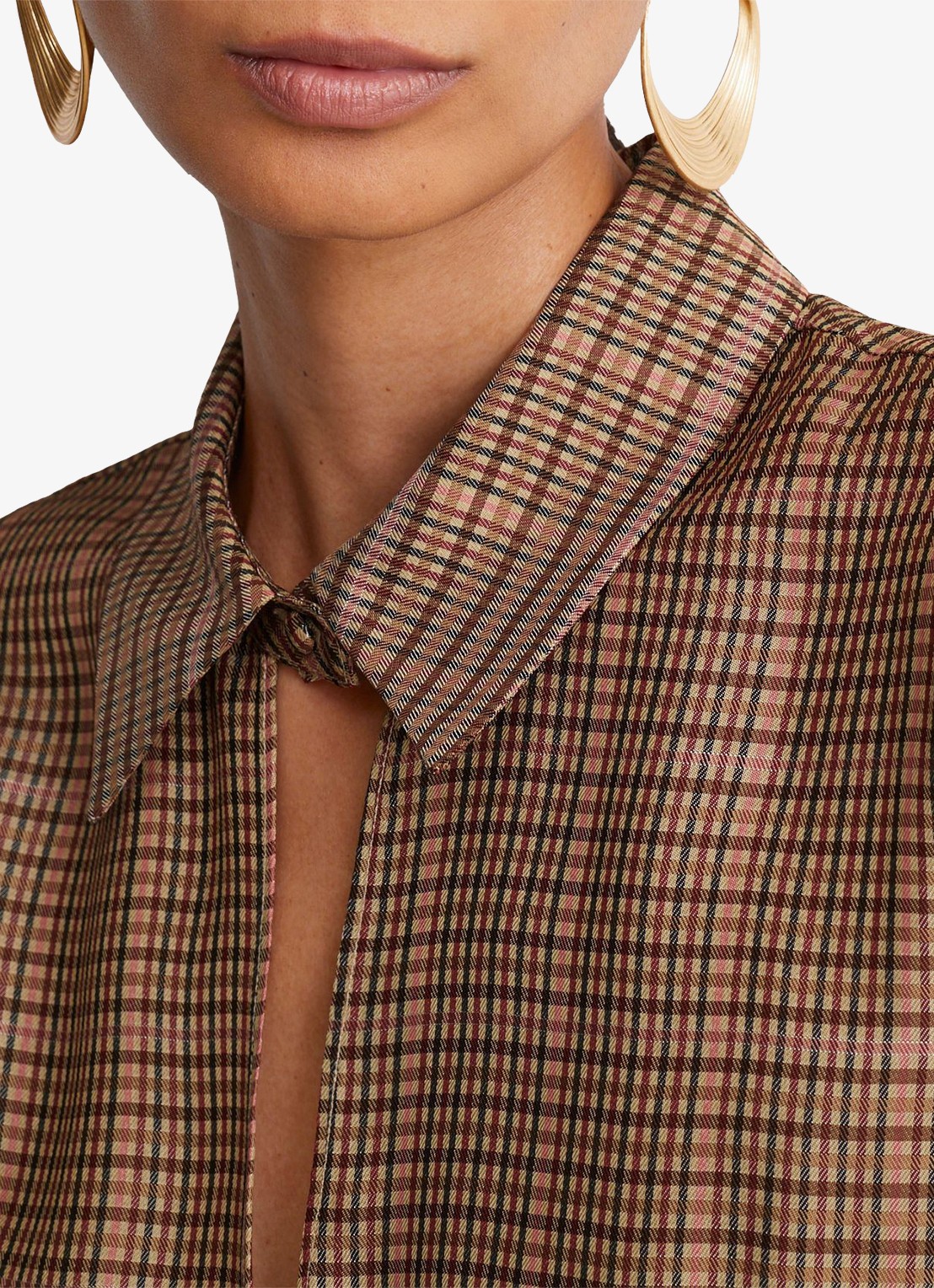 Reiss Sammie midi jurk met ceintuur en ruitdessin  - detail 2 lichtbruin