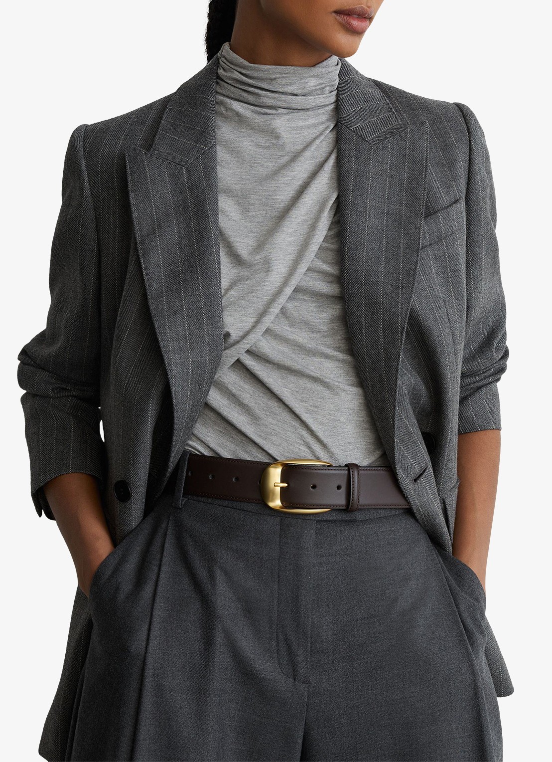 Reiss Sammy riem van leer - detail 2 chocoladebruin
