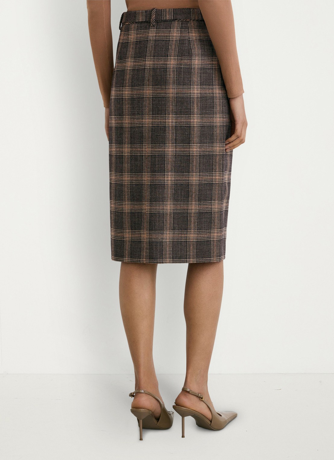 Reiss Sandor midi rok van wol met ruitdessin - achterkant 5 bruin