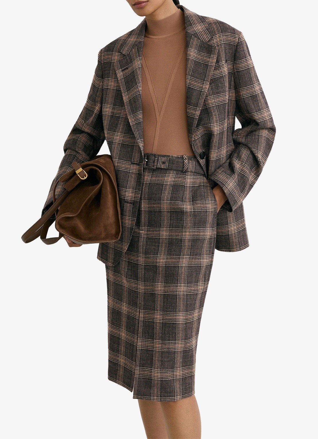 Reiss Sandor midi rok van wol met ruitdessin - detail 2 bruin
