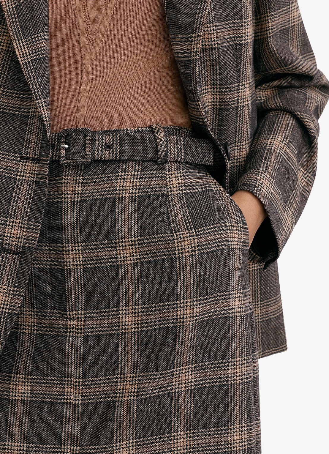 Reiss Sandor midi rok van wol met ruitdessin - detail 3 bruin