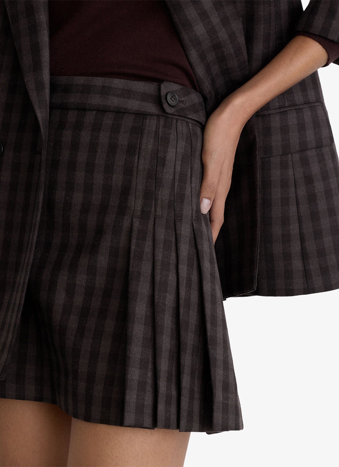 Reiss Sandor mini rok van wol met plooien en ruitdessin - detail 6 bruin