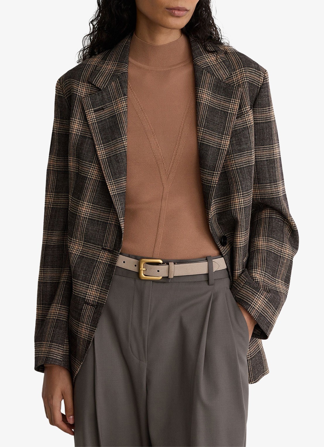 Reiss Sandor single-breasted blazer van wol in ruitdessin - detail bruin