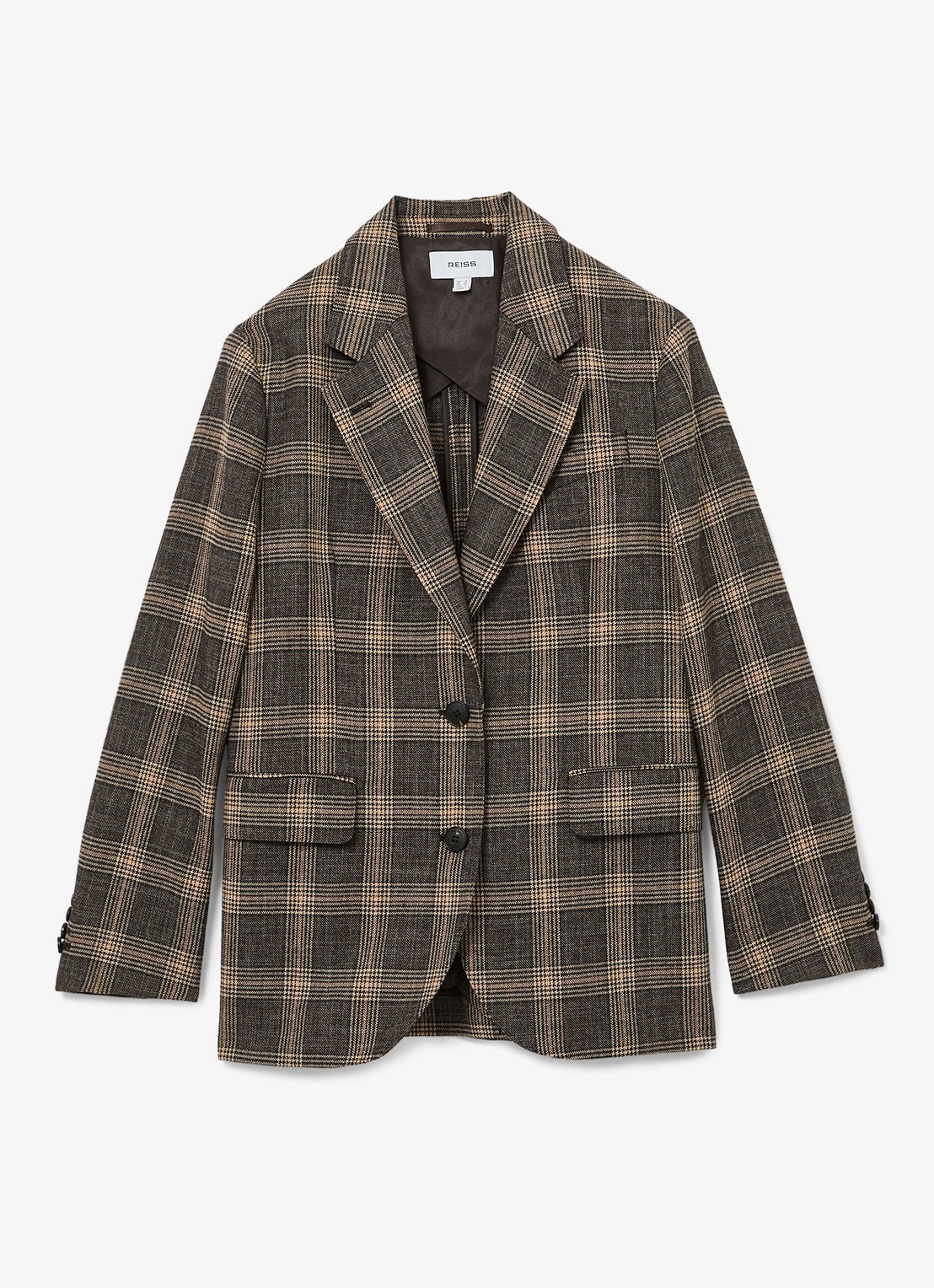 Reiss Sandor single-breasted blazer van wol in ruitdessin - voorkant 6 bruin