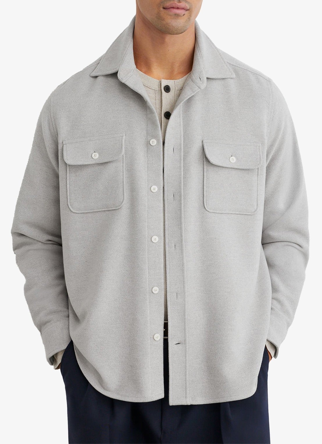 Reiss Sands overshirt met twee zakken  - detail grijsmele