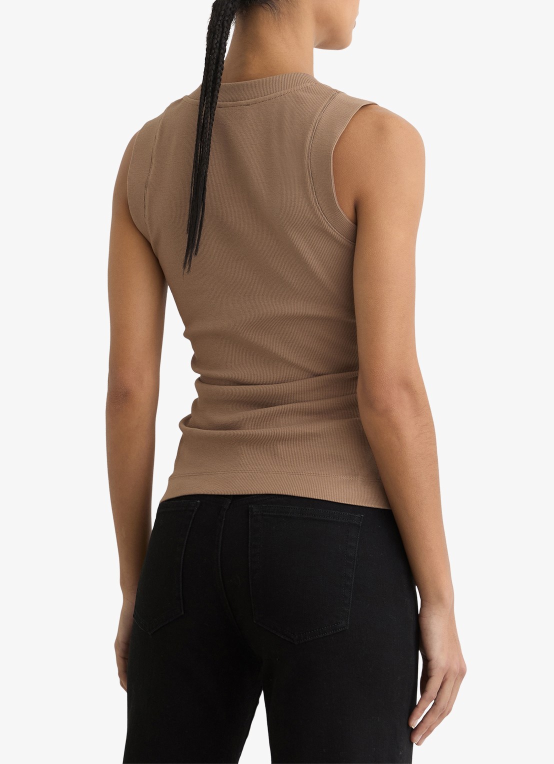 Reiss SANDY Stretch-Cotton Rib Ruched V-Neck Vest - achterkant 2 beige