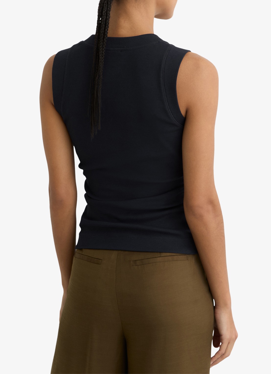 Reiss SANDY Stretch-Cotton Rib Ruched V-Neck Vest - achterkant 6 blauw