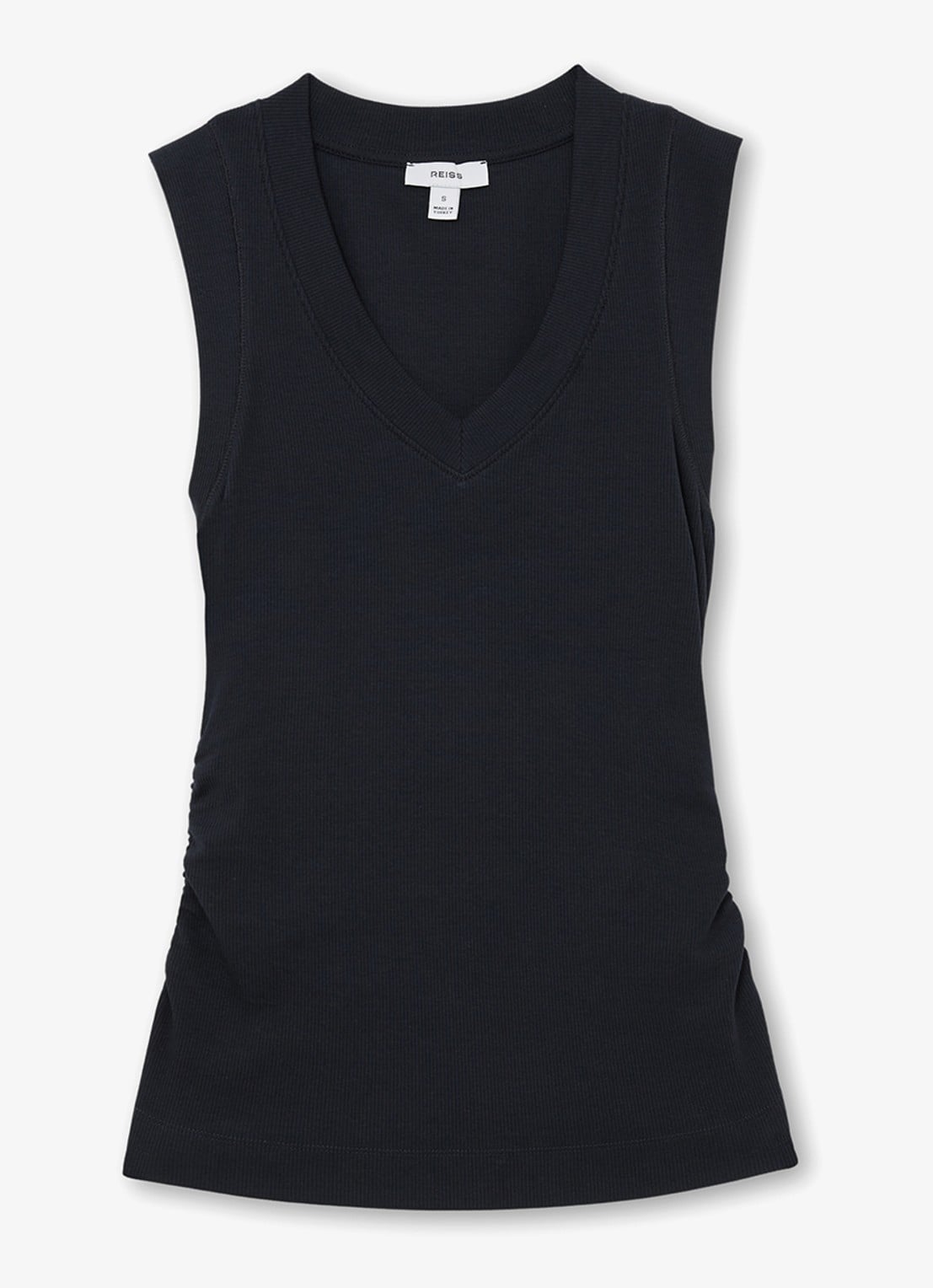 Reiss SANDY Stretch-Cotton Rib Ruched V-Neck Vest - voorkant 4 blauw