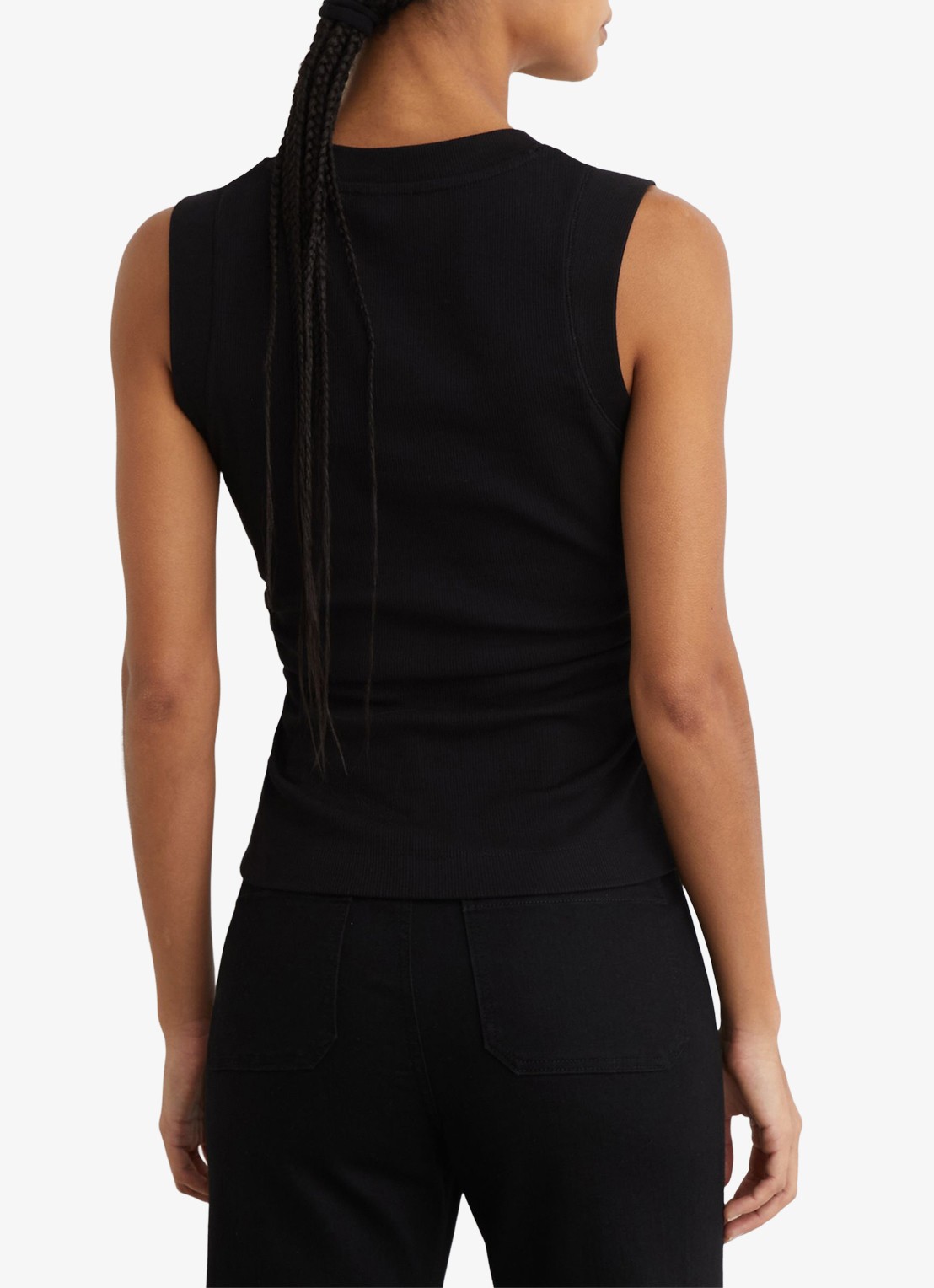 Reiss SANDY Stretch-Cotton Rib Ruched V-Neck Vest - achterkant 7 black / zwart