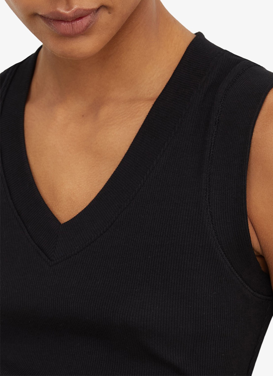 Reiss SANDY Stretch-Cotton Rib Ruched V-Neck Vest - detail 4 black / zwart
