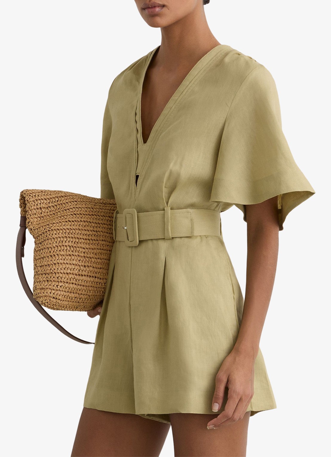 Reiss Sansi wide fit playsuit van linnen - detail 4 mosgroen