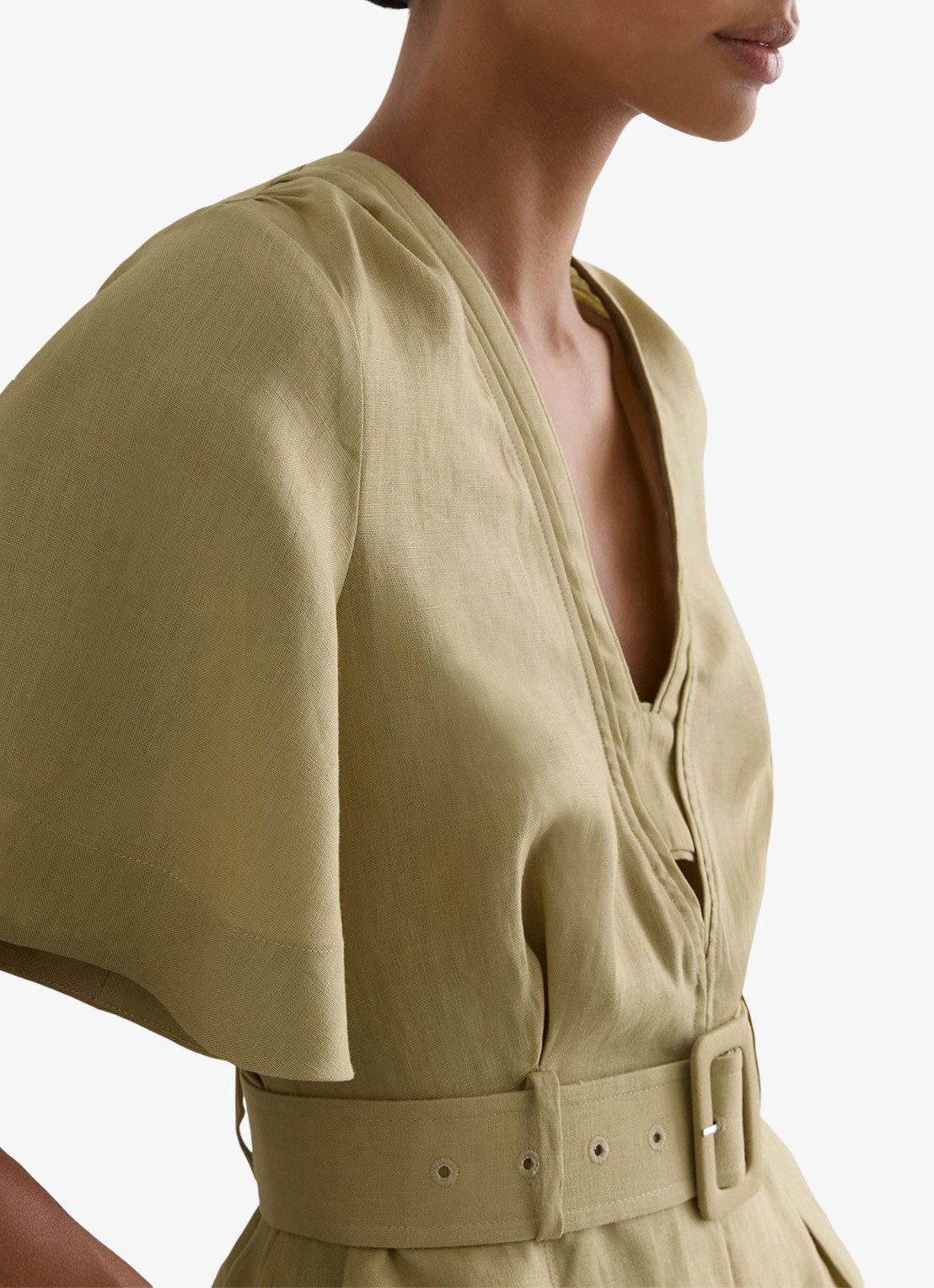 Reiss Sansi wide fit playsuit van linnen - detail 5 mosgroen