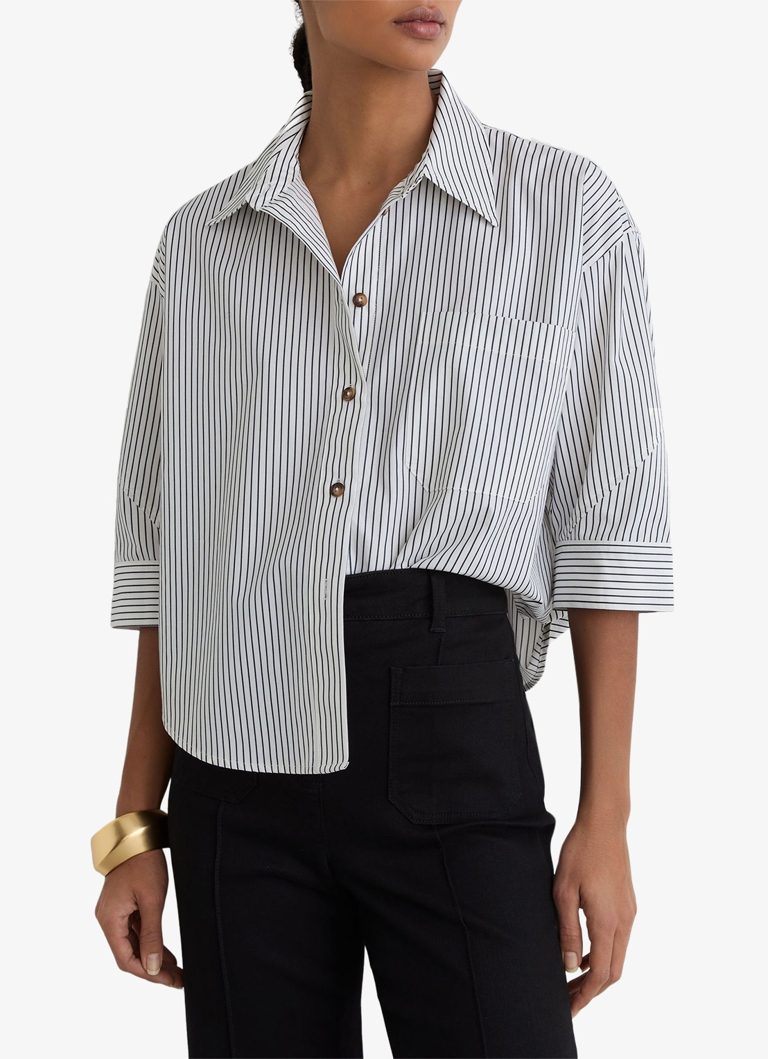 Reiss Saoirse blouse met streepprint - detail 4 ivoor / lichtblauw