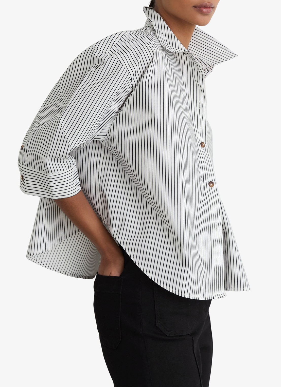 Reiss Saoirse blouse met streepprint - detail 5 ivoor / lichtblauw