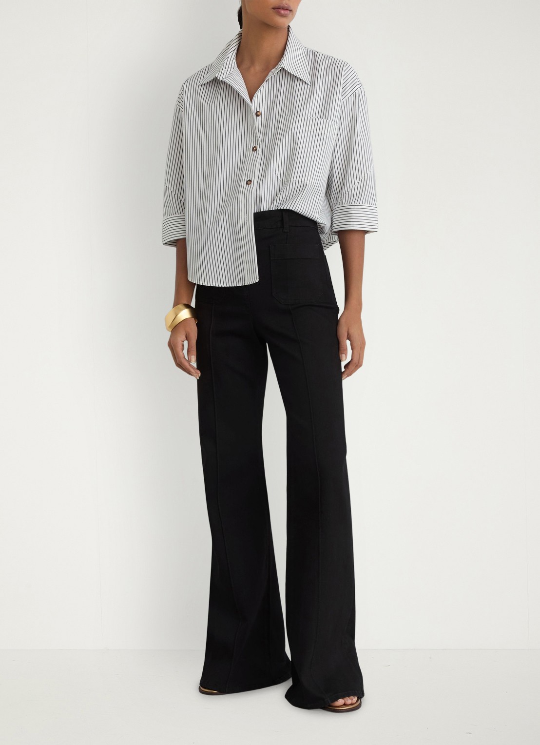 Reiss Saoirse blouse met streepprint - voorkant 2 ivoor / lichtblauw