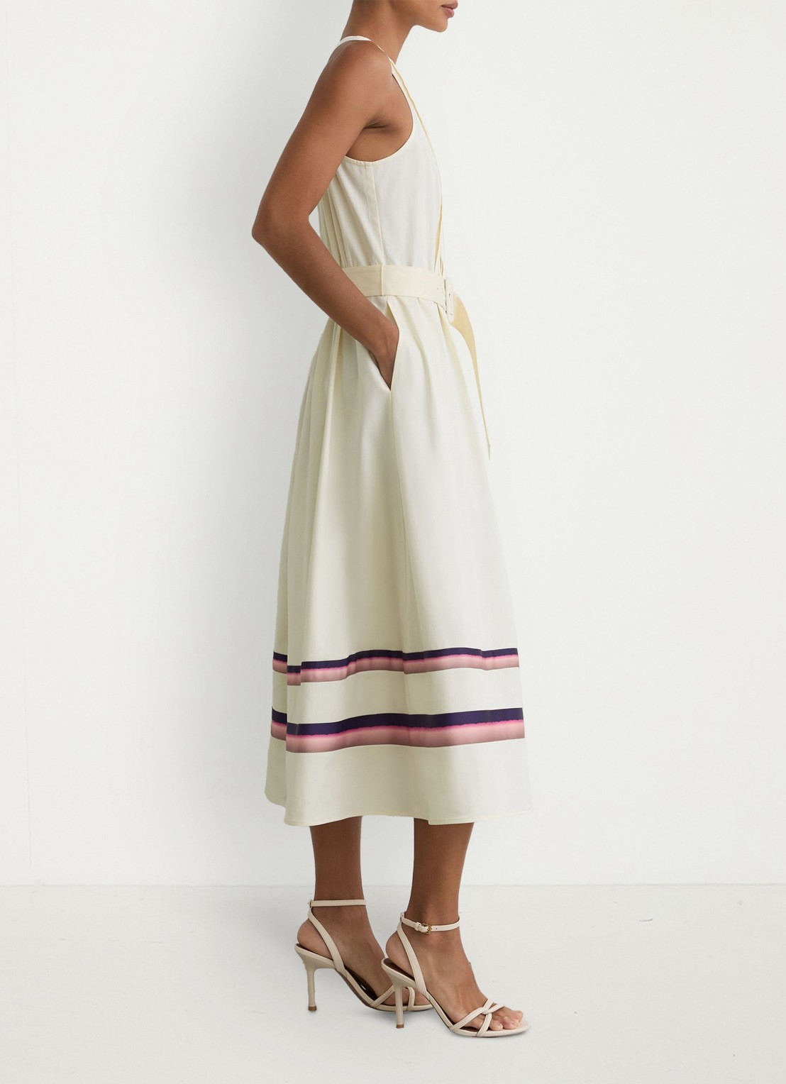 Reiss Sara midi jurk met ceintuur - detail creme