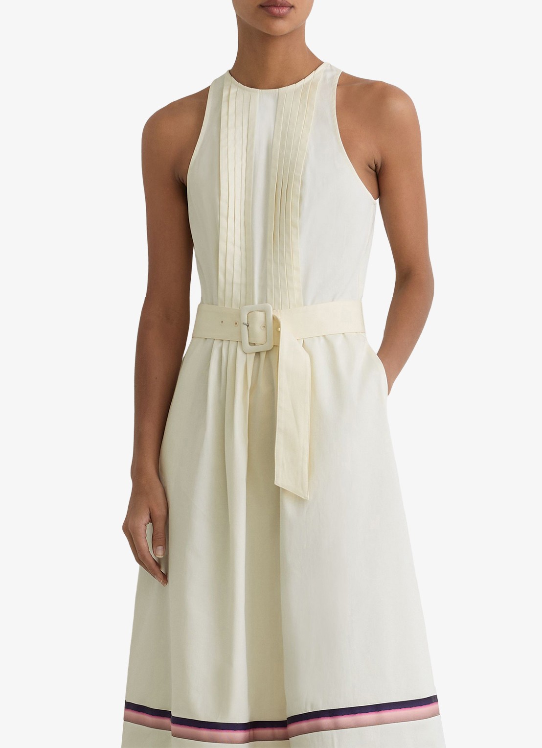 Reiss Sara midi jurk met ceintuur - detail 3 creme