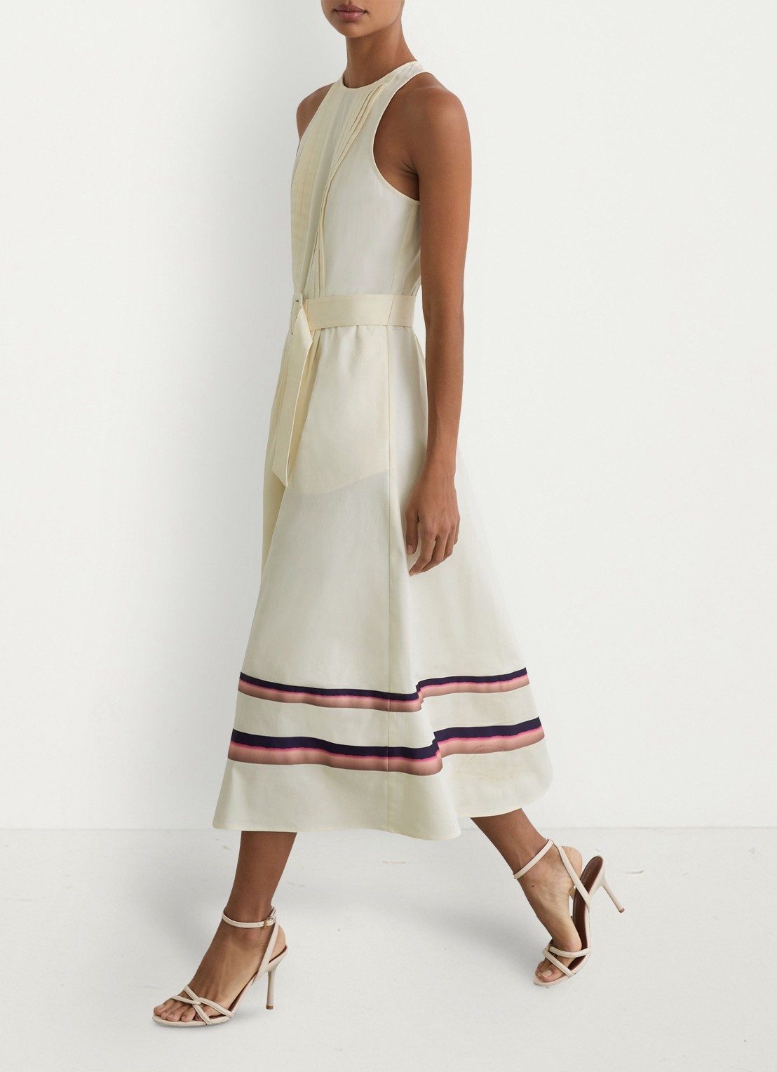 Reiss Sara midi jurk met ceintuur - voorkant 6 creme