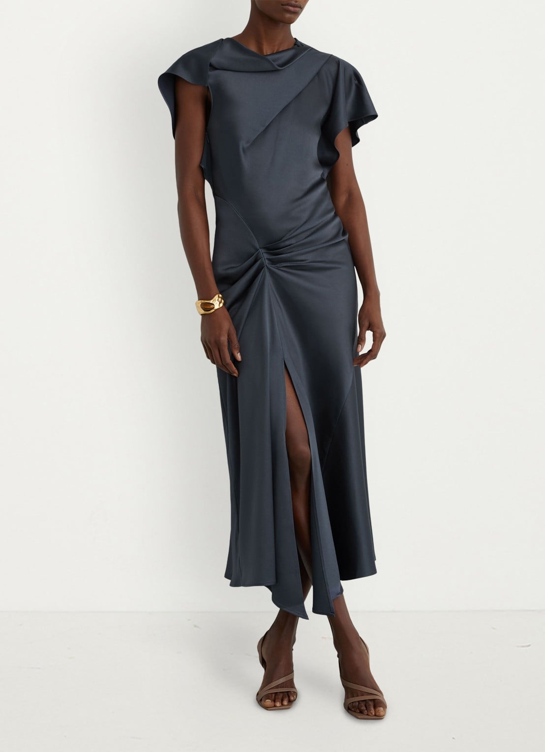 Reiss Sasha midi-jurk met gedrapeerd detail - voorkant 3 grijs