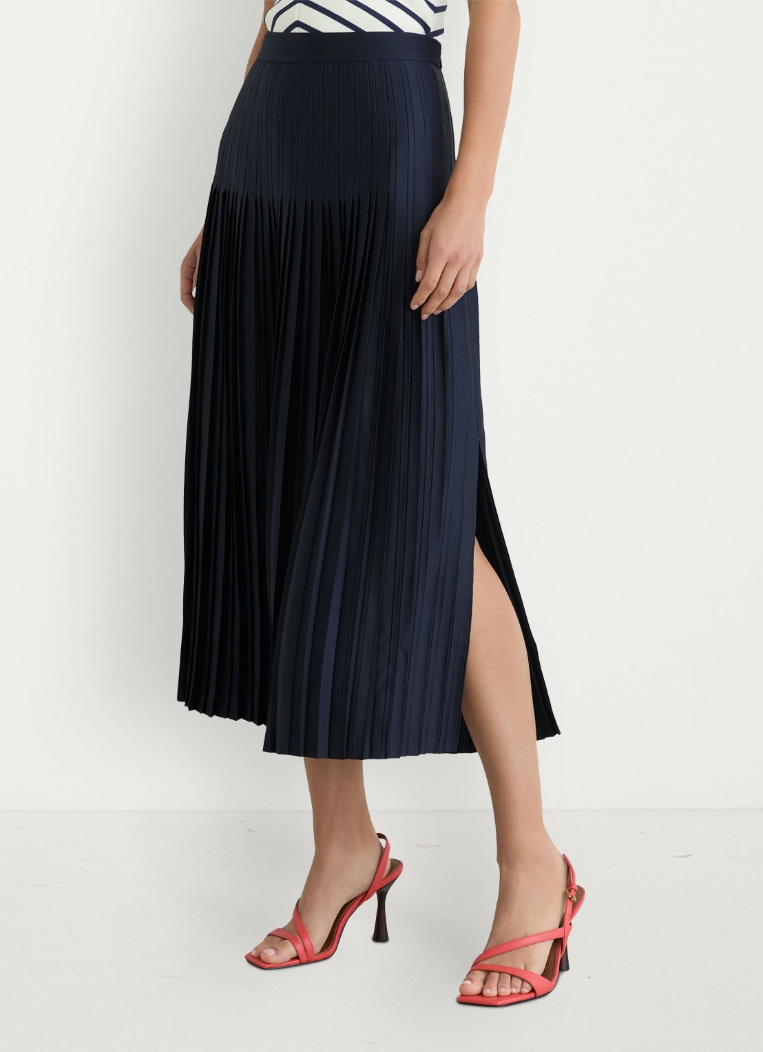 Reiss Savannah midi plooirok met split - detail 4 donkerblauw