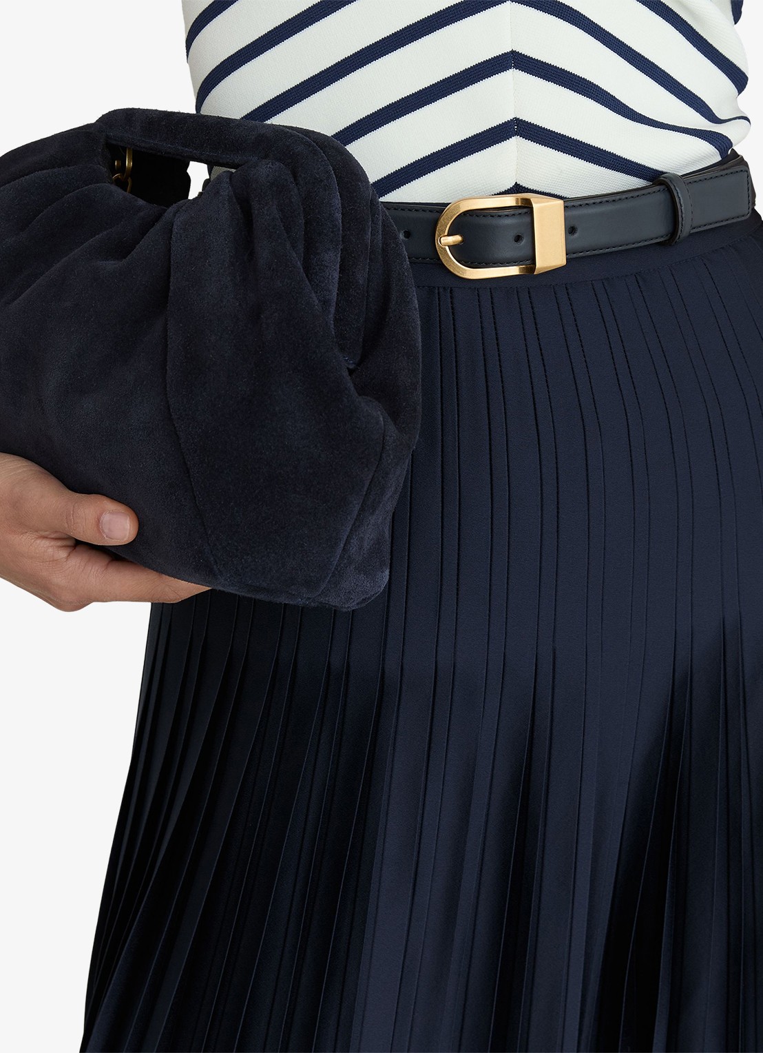 Reiss Savannah midi plooirok met split - detail 6 donkerblauw