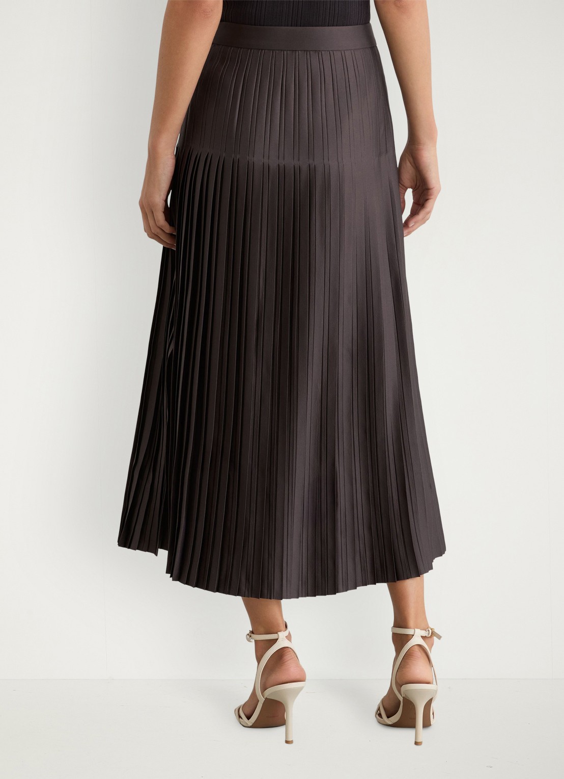 Reiss Savannah midi plooirok met split - achterkant donkerbeige