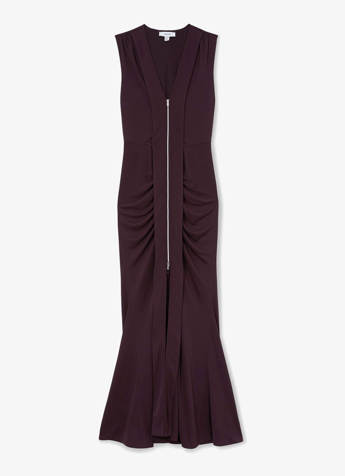 Reiss Scarlett maxi jurk van crêpe met ruches - voorkant 2 chocoladebruin