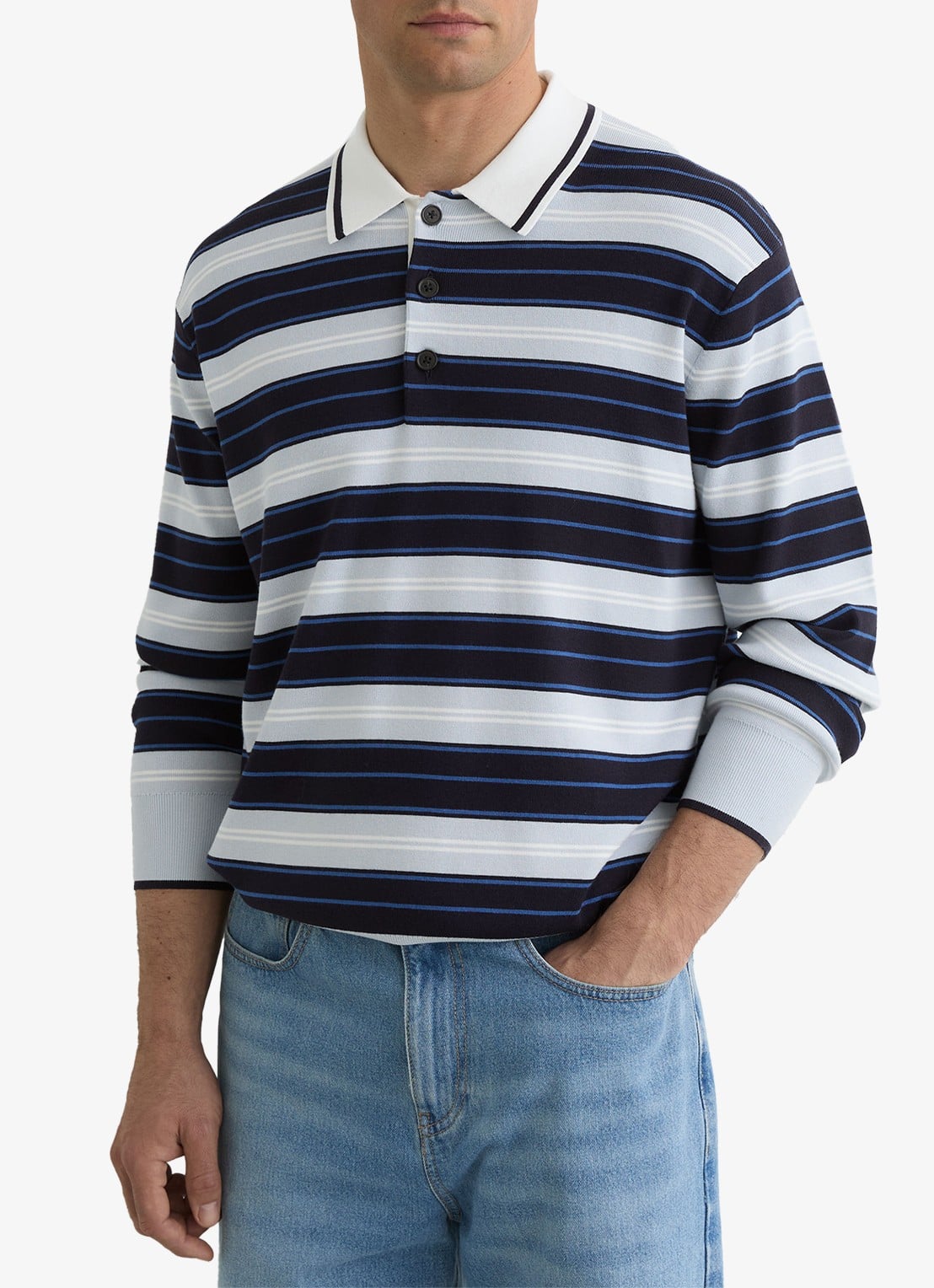 Reiss Scrum fijngebreide trui met streepprint  - detail 4 blauw