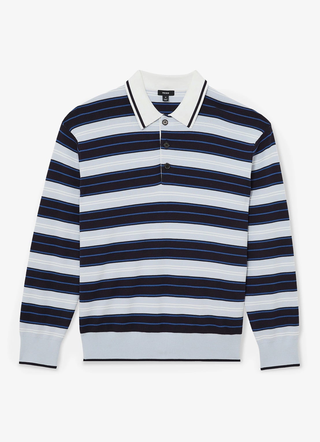 Reiss Scrum fijngebreide trui met streepprint  - voorkant blauw