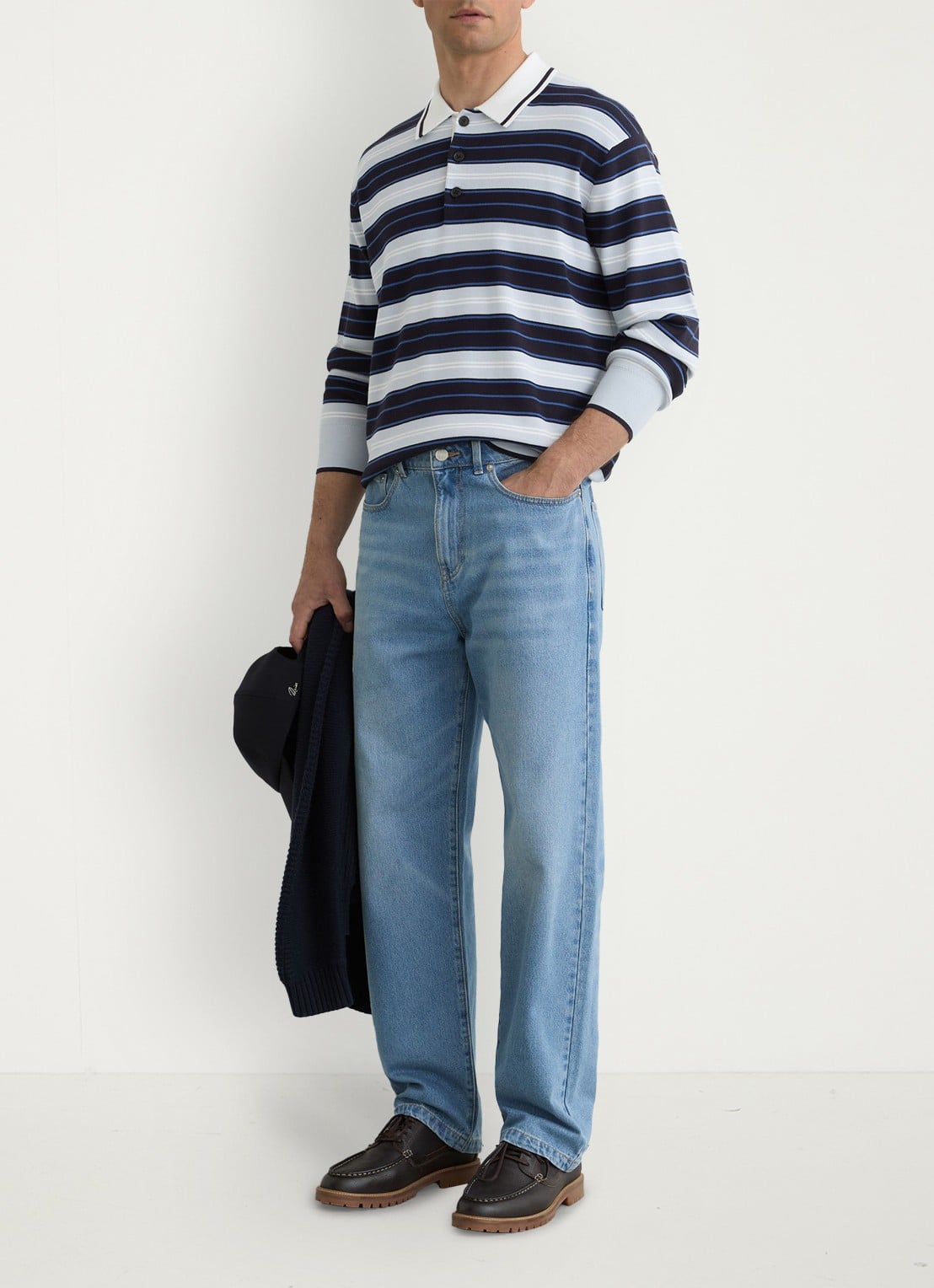 Reiss Scrum fijngebreide trui met streepprint  - voorkant 2 blauw