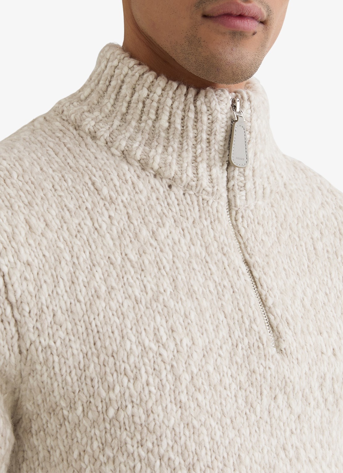Reiss Seb grofgebreide trui in wolblend met halve rits - detail 5 grijsmele