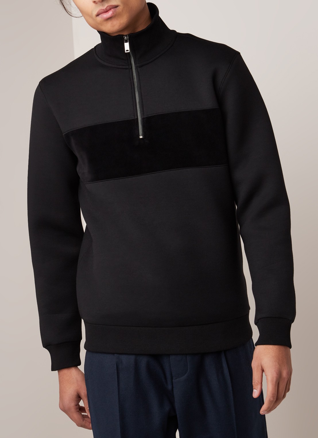 Reiss Sebastian pullover met col en halve rits - detail 4 zwart