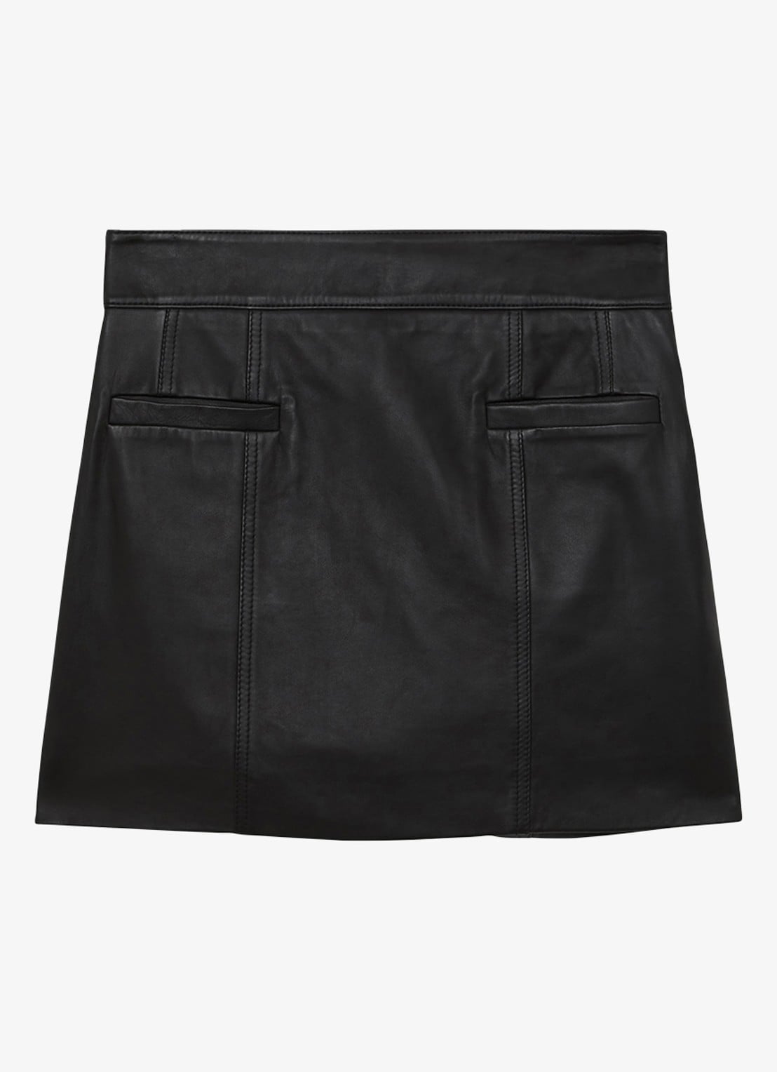 Reiss Seema high waist minirok van schapenleer  - voorkant 2 black / zwart