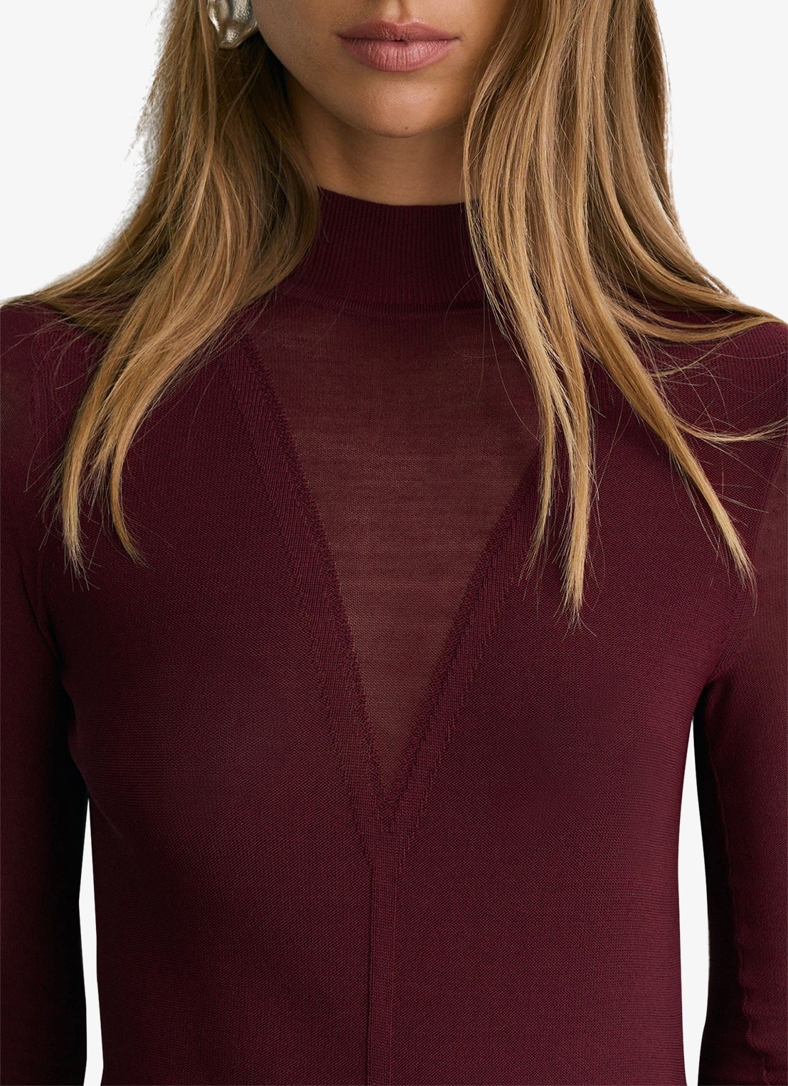 Reiss Selene gebreide top met transparante details - detail 5 bordeauxrood