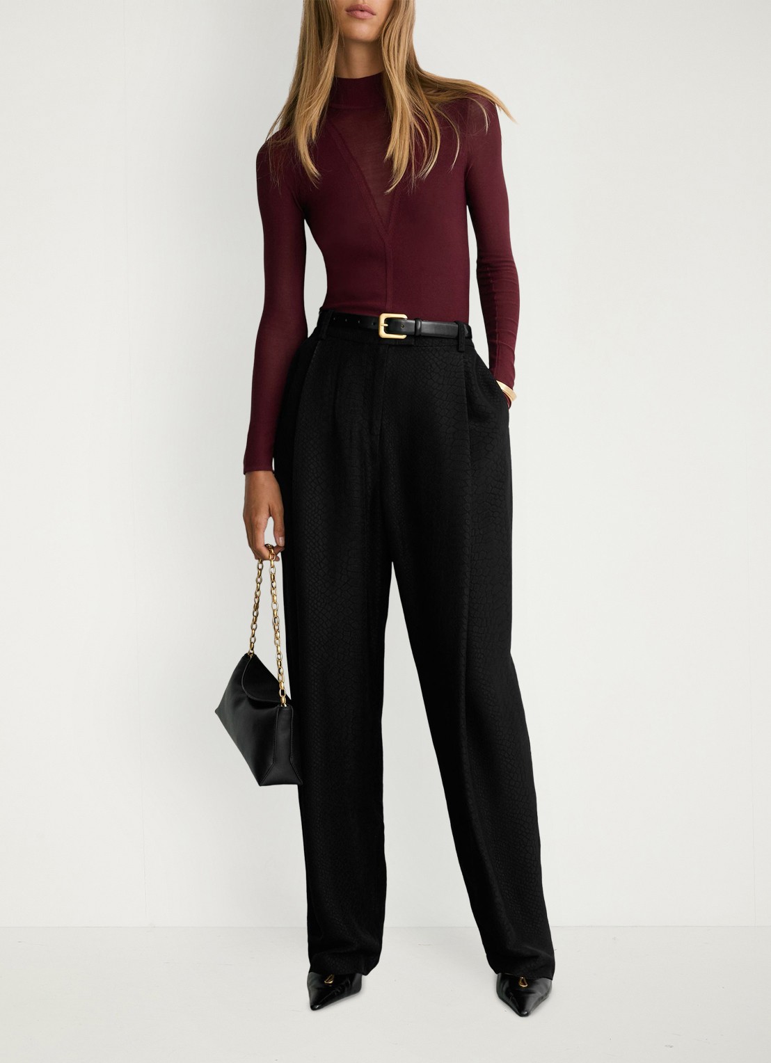 Reiss Selene gebreide top met transparante details - voorkant 3 bordeauxrood