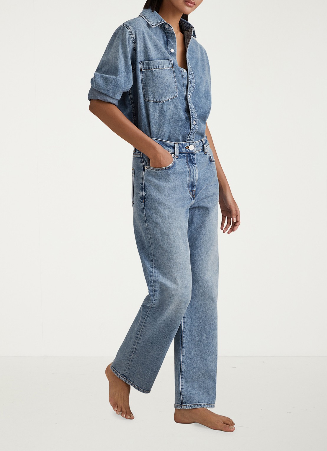 Reiss SELIN Mid-Rise Straight-Leg Jeans - voorkant 2 lichtblauw