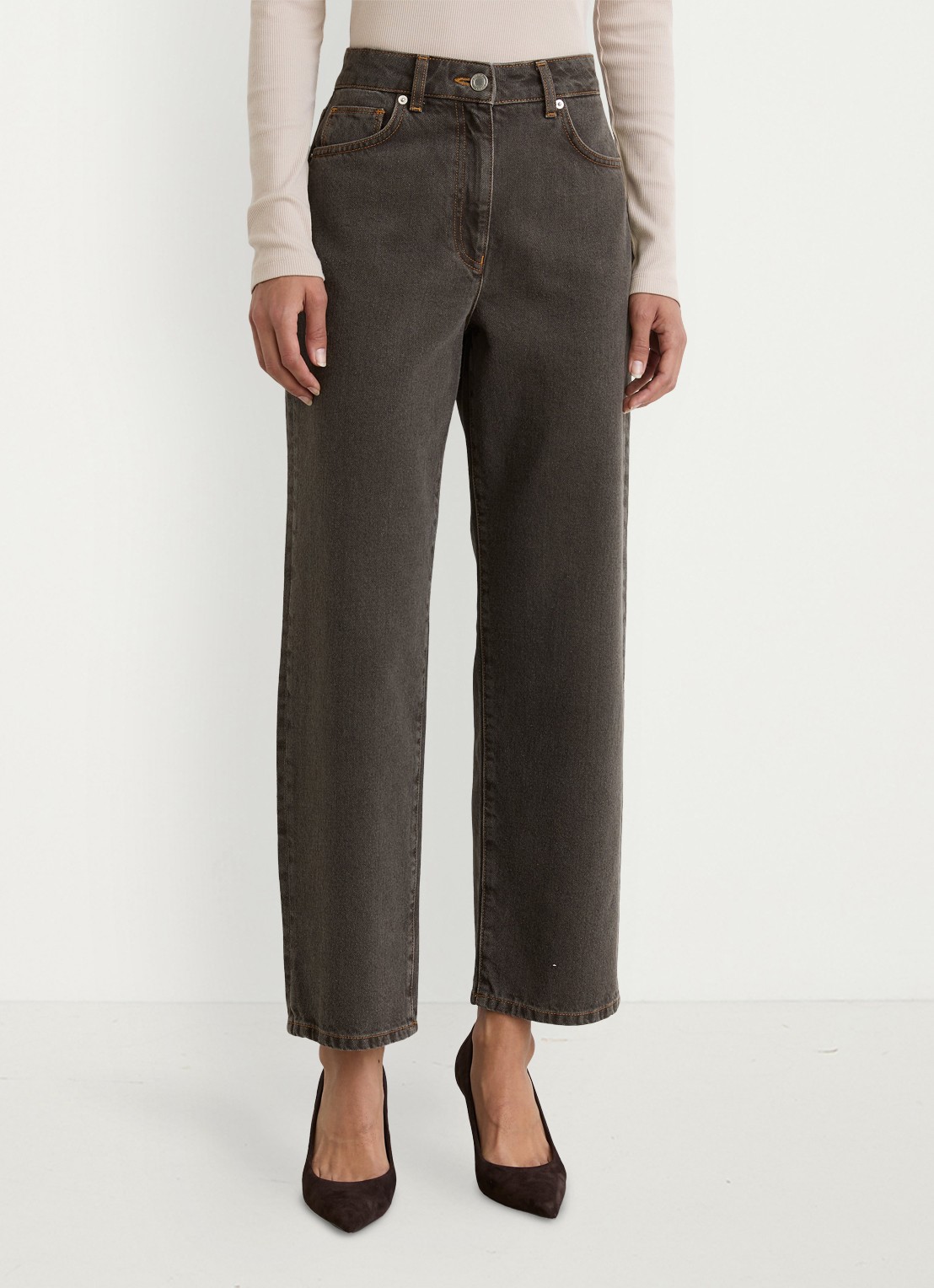 Reiss Selin mid waist straight leg jeans met gekleurde wassing - detail bruin