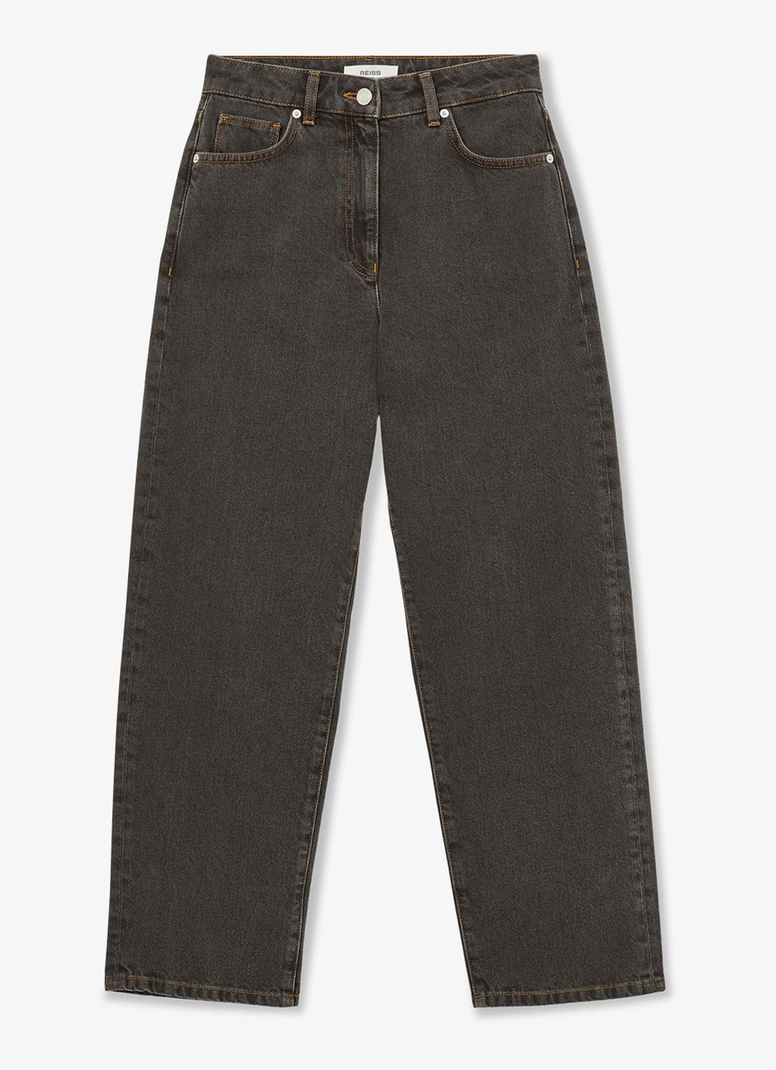 Reiss Selin mid waist straight leg jeans met gekleurde wassing - voorkant 5 bruin