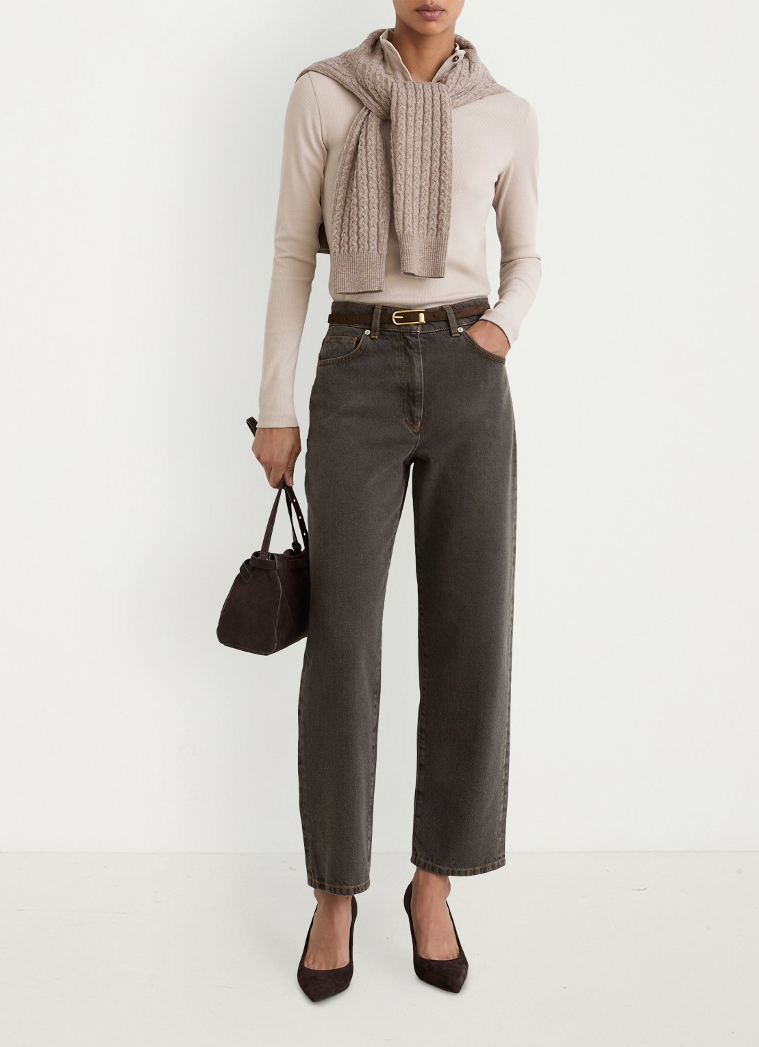 Reiss Selin mid waist straight leg jeans met gekleurde wassing - voorkant 6 bruin