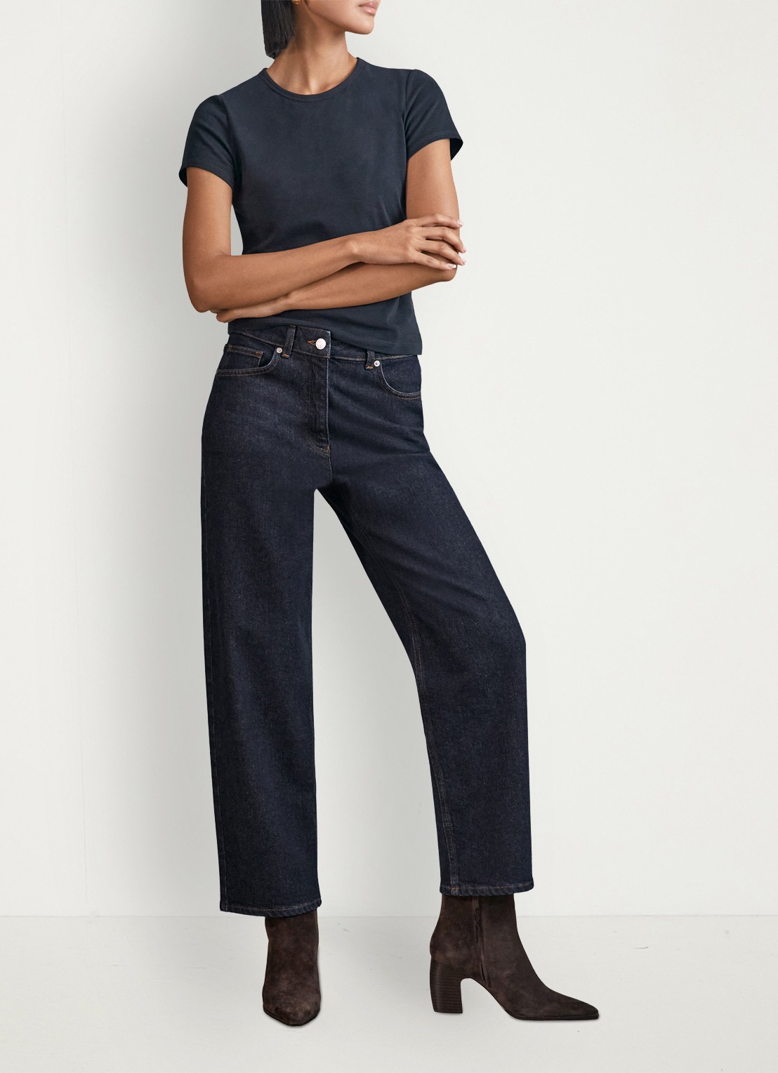 Reiss Selin mid waist straight leg jeans met steekzakken - voorkant 2 donkerblauw