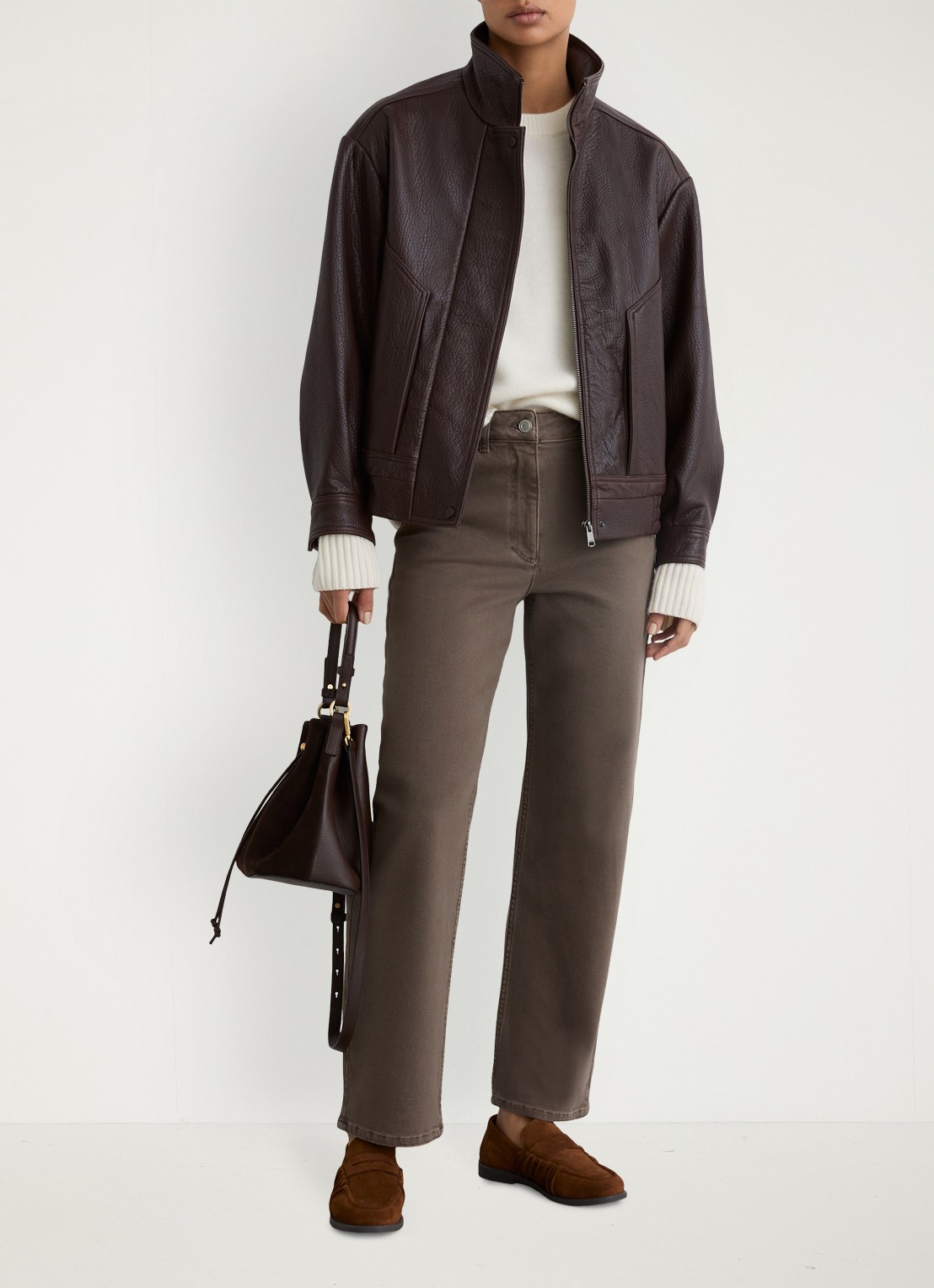 Reiss Selin mid waist straight leg jeans met steekzakken - voorkant 2 bruin