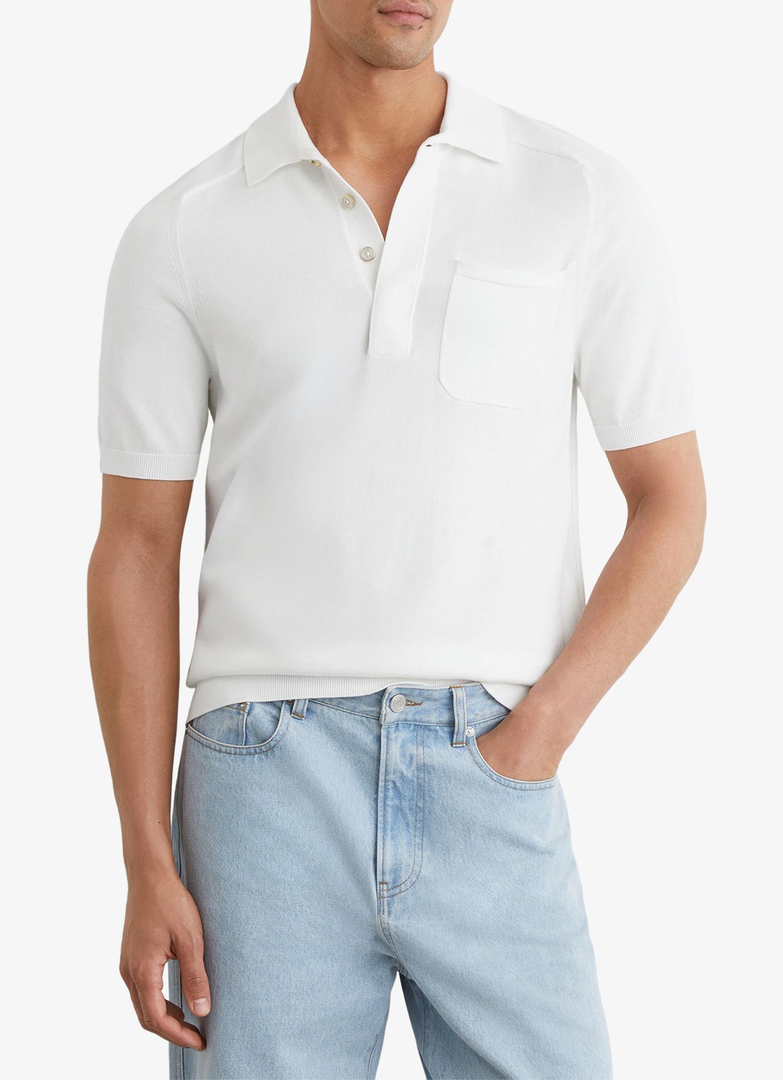 Reiss Selkirk regyular fit polo met borstzak - detail 2 white / wit