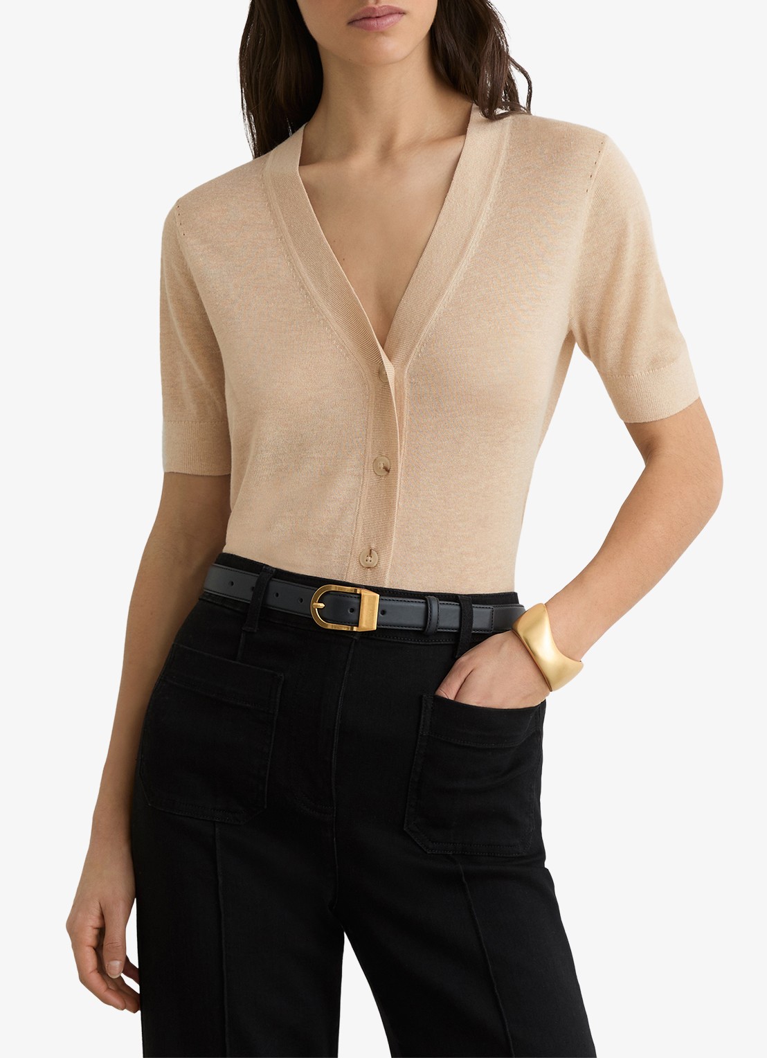 Reiss Seren fijngebreid vest in linnenblend - detail 2 beige