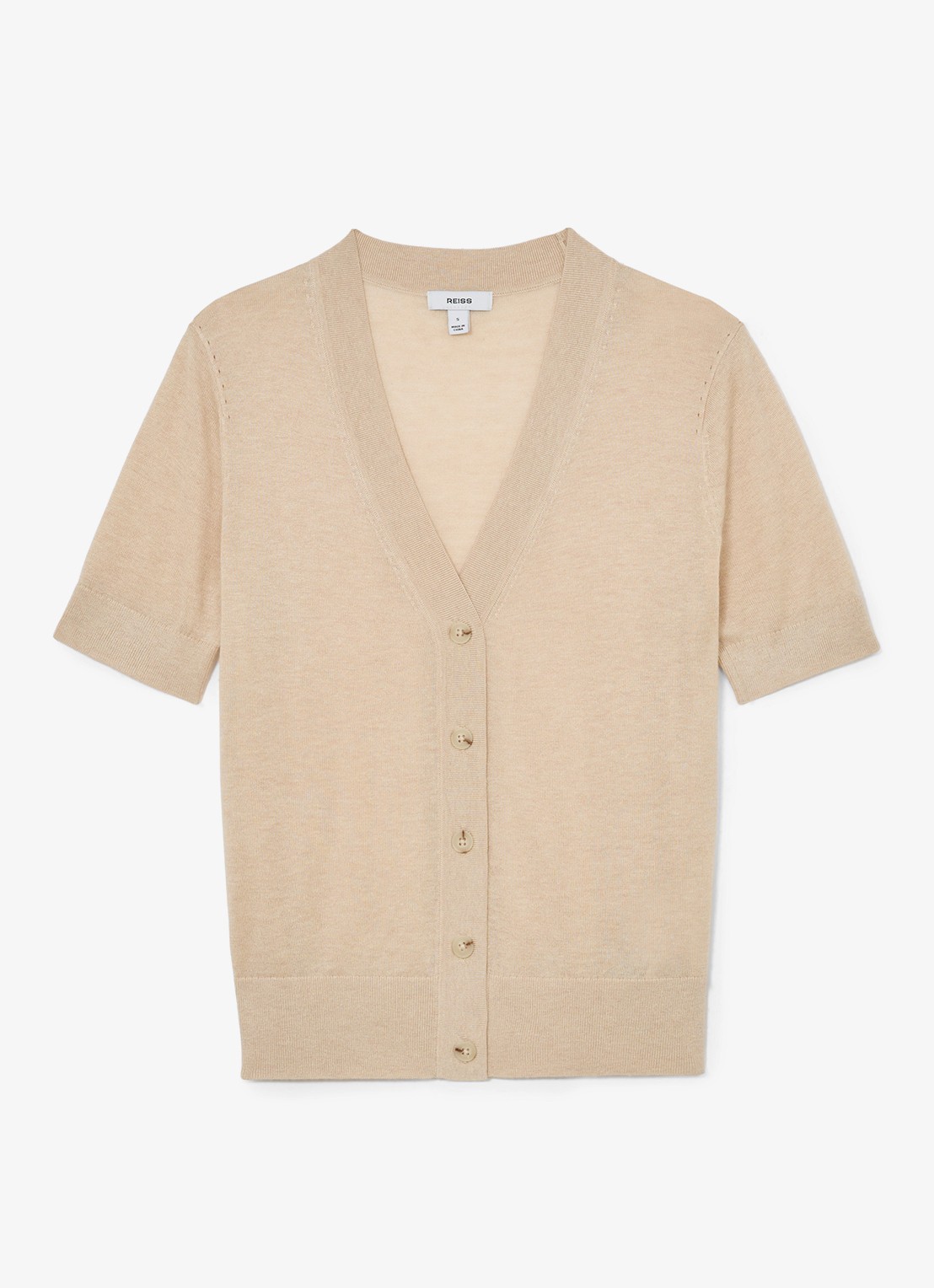 Reiss Seren fijngebreid vest in linnenblend - voorkant 5 beige