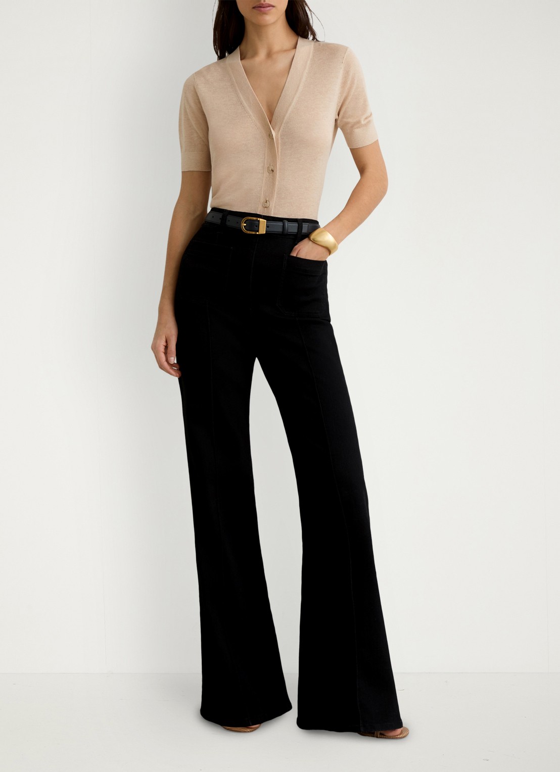 Reiss Seren fijngebreid vest in linnenblend - voorkant 6 beige