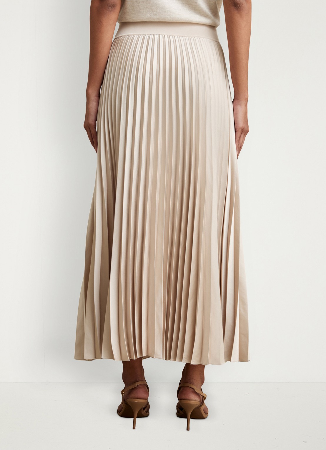 Reiss Seren midi rok met plissé - achterkant beige